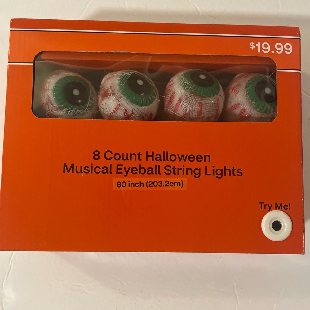 Spooky Village 8 Count Halloween Musical Eyeball String Lights New